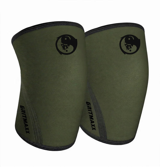 GRITMAXX Knee Sleeves - 7mm Weightlifting Knee Support – Army Green – With Carry Bag. As Pictured.
