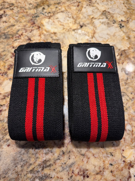 GRITMAXX Knee Wraps (Pair) – Black/Red Stripes – GRITMAXX