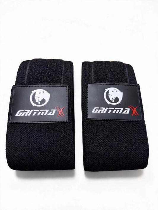 GRITMAXX Knee Wraps – Solid Black, white background