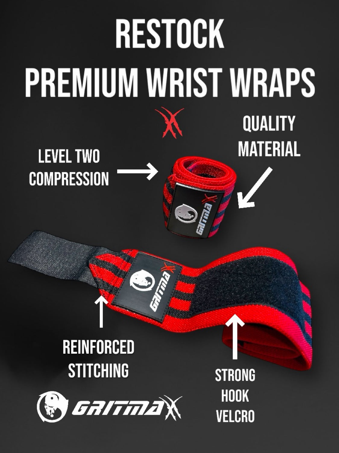 GRITMAXX Wrist Wraps - 18" Weightlifting Wrist Support – Black/White - GRIT GEAR