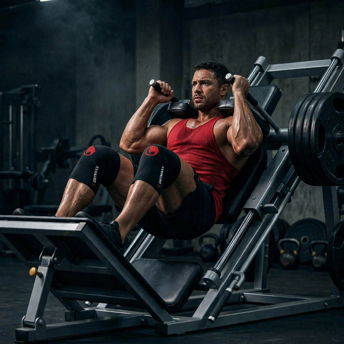 GRITMAXX Knee Sleeves - 7mm Weightlifting Knee Support – Red – With Carry Bag. As Pictured.