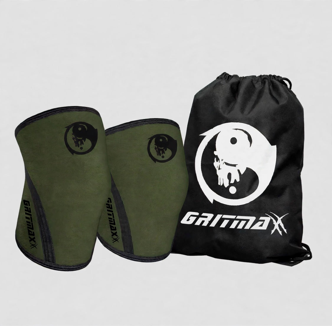 GRITMAXX Knee Sleeves - 7mm Weightlifting Knee Support – Army Green – With Carry Bag. As Pictured.
