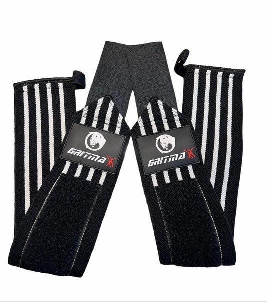 GRITMAXX Wrist Wraps - 18" Weightlifting Wrist Support – Black/White - GRIT GEAR